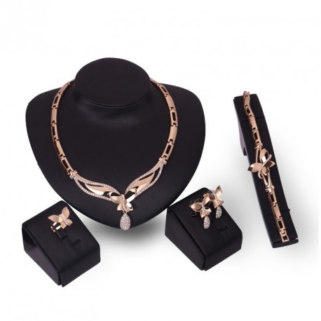 1x Hot Arany színű női ékszer szett kristály gyémánt jellegű nyaklánc gyűrű fülbevaló alkalmi szett