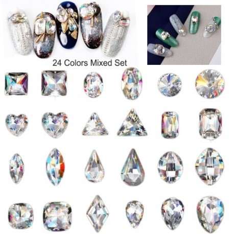 24db Vegyes strasszos - drágakő alakú körömdíszítő körömhöz - műkörömhöz