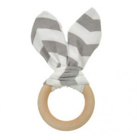 Szürke fehér - Szürke fehér Baba fogzási gyűrű Chewie Teether kézzel készített fa természetes nyuszi érzékszervi