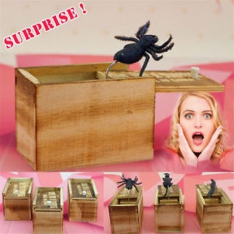 Trick Prank Toy Lifelike SPIDER állat rejtett fa dobozban Meglepetés Shock Joke