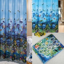 Ocean Sea Life zuhanyfüggöny fürdőszoba vízálló   12PC horog gyűrű 180cm x 180cm