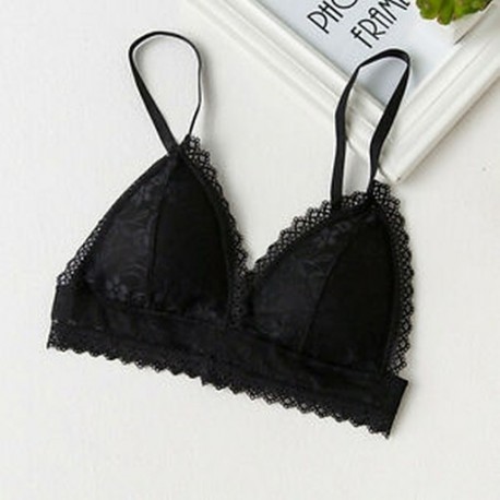 Fekete Női csipke Sheer virágos Bralette Bustier termés teteje háromszög párnázott push up melltartó