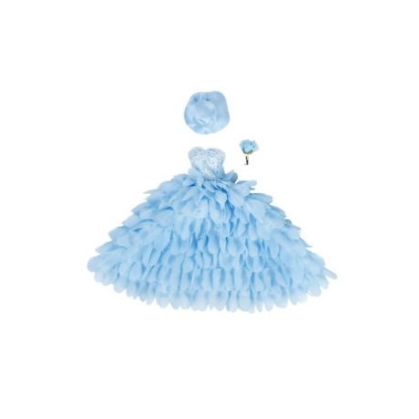 Esküvői ruha és kalap virággal Barbie babákhoz (kék) R5E2