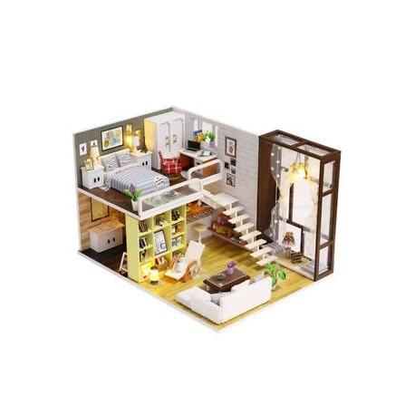 Diy fából készült babaház játékbaba-ház miniatűr összeszerelési készlet LED furnitúrával K4U4