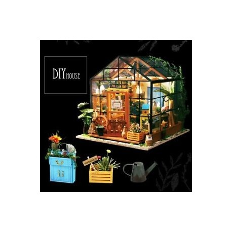 DIY fa virágos ház miniatűr babaház 3D LED Mini babaház készlet W6A6-lal