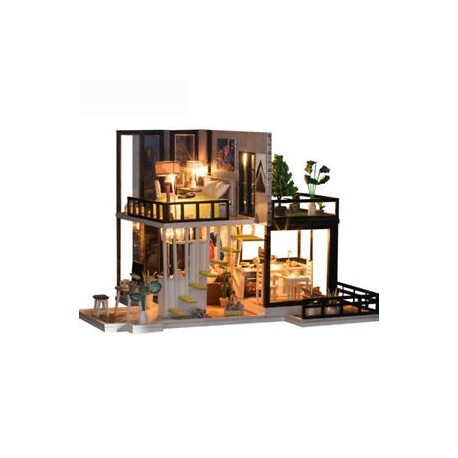 ouse Miniatűr babaház bútorkészlettel Villa LED fények születésnapi ajándék F4N6