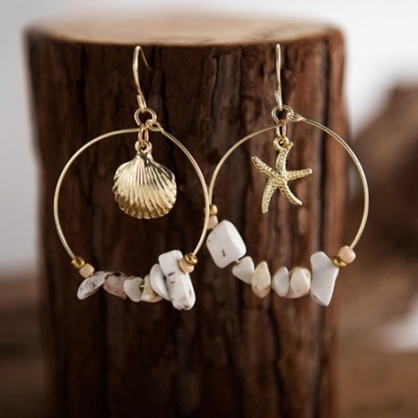 Vintage ötvözött tengeri kagyló tengeri csillag kócos fülbevaló kerek kört köves gyöngyökkel fülbevalókal