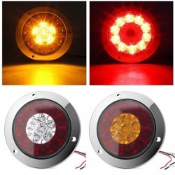 2 db 14,3 cm-es kerek vörös / borostyánszínű 16 LED-es teherautó utánfutó fék megállási irányjelző lámpa