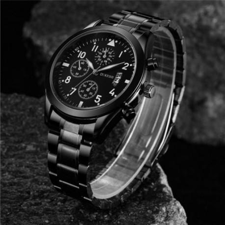 Divat egyszerű, alkalmi, vízálló naptár rozsdamentes acél zenekar férfi kvarc karóra