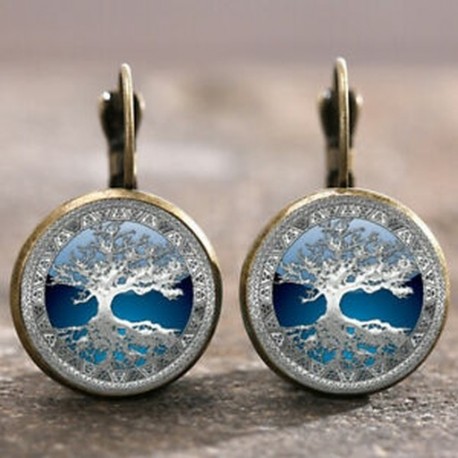 2 db / 1 pár kelta életfa bronz-trendi üveg 18 mm-es karos hátsó fülbevalók