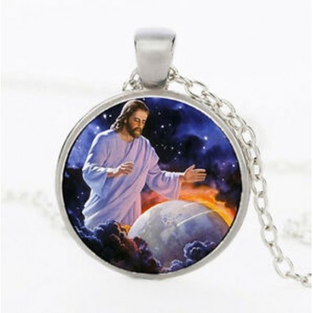 F86 ezüst Jesus - Keresztény Jézus Krisztus Szűz Mária álló üveg fotó medál nyaklánc