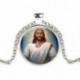 F86 ezüst Jesus - Keresztény Jézus Krisztus Szűz Mária álló üveg fotó medál nyaklánc
