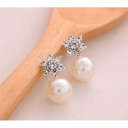 1-hópehely gyöngy fülbevalók - Új 1 pár elegáns női kristály strassz gyöngy fülbevaló divat fülbevaló ajándék