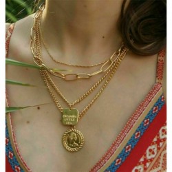 * 61 Etnikai cigány Boho arany nyak ... - Többrétegű női női ötvözet kulcscsont choker nyaklánc bűbáj lánc ékszerek