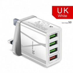 UK dugó (fehér) - USA / EU / Egyesült Királyság 4 portos QC3.0 gyors gyorstöltő USB hub fali töltő hálózati adapter