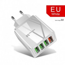 EU csatlakozó (fehér) - USA / EU / Egyesült Királyság 4 portos QC3.0 gyors gyorstöltő USB hub fali töltő hálózati