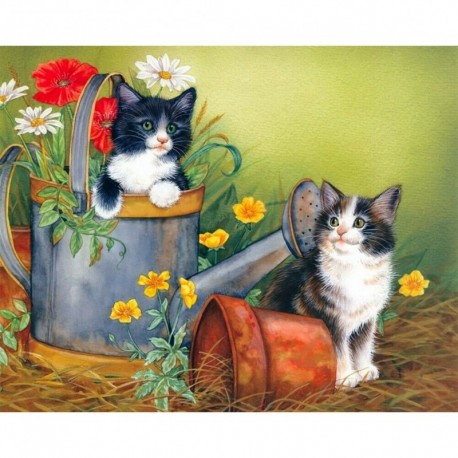 Nincs szín - DIY színes macska virágcserép rajz teljes körű fúró gyémánt festmény készlet