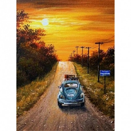 Nincs szín - Autó naplemente teljes fúrású gyémántfestés 5D barkácsmozaik készlet lakberendezési kézműves