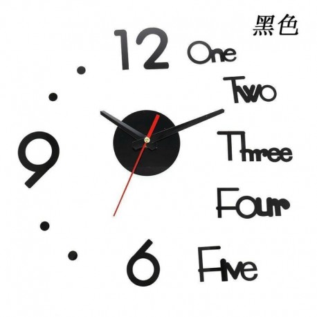 Fekete - Modern barkács nagy fali óra 3D tükör felszíni matrica otthoni irodai szoba dekoráció készlet