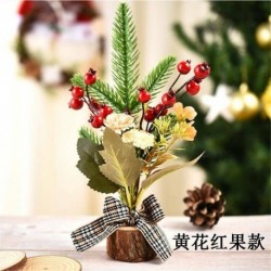 Sárga virág piros gyümölcs - Mini karácsonyi karácsony karácsonyfa kis party dísz asztal és íróasztal dekoráció