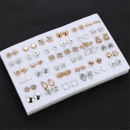 Nincs szín - Édes 36 pár / szett fülbevaló női kristályvirág fém fülbevaló esküvői ékszer