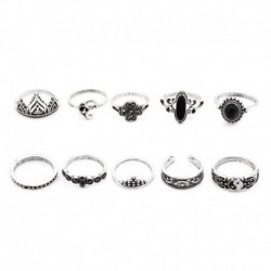 Ezüst - 10db Boho Yoga Yinyang ujj csülök gyűrűs zenekar Midi gyűrűk halmozó gyűrű szett