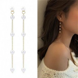 Nincs szín - Vintage hosszú bojt édesvízi gyöngy csepp fülbevaló fül ékszer party ajándék