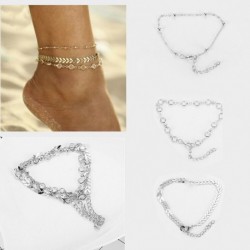 * 12 Ezüst - Boho bokaváz karkötő Strand teknős gyöngy tengeri csillag kristály gyöngy lánc karkötő