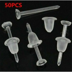 Nincs szín - 50x allergiamentes, átlátszó műanyag fülbevaló szár / oszlopok és gumi hátlapok UK