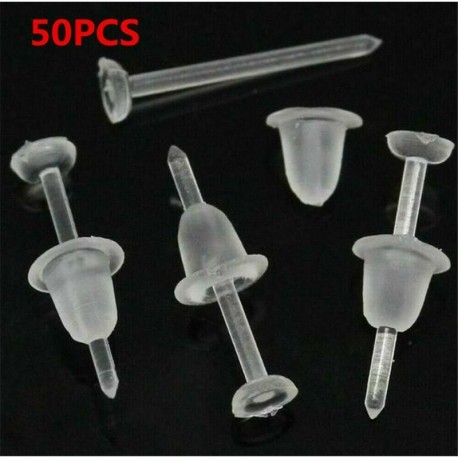 Nincs szín - 50x allergiamentes, átlátszó műanyag fülbevaló szár / oszlopok és gumi hátlapok UK