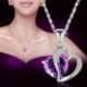 Lila szív) - Divat női szív kristály strassz ezüst lánc medál nyaklánc ékszer új