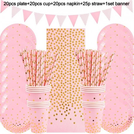 86db F - Rózsa arany party eldobható evőeszköz készlet papírlemez csésze szalvéta esküvői gyerekek felnőtt