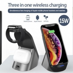 3 az 1 -ben vezeték nélküli töltőállvány 15 W -os gyorstöltés az iPhone 11 X XS XR Apple Watch 5 4 3 számára az