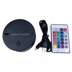 Fekete szín - ABS akril 3D LED éjszakai lámpatalp állvány fekete, hálózati adapterrel USB kábellel   távirányítóval