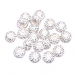 Fehér szín - 10 DB/tétel Nagy lyuk, kerek strassz kristály gyöngyök laza távtartó gyöngyök ékszerkészítéshez,