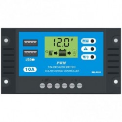 10A 12V 24V LCD kijelző PWM napelemes Controller Kettős USB napelemes töltő