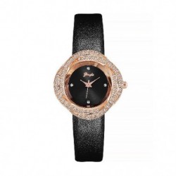 Fekete szín - Alkalmi divat, friss pu öv szirom gyémánt női diák kvarc óra temperamentum trend