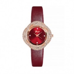 Piros szín - Alkalmi divat, friss pu öv szirom gyémánt női diák kvarc óra temperamentum trend