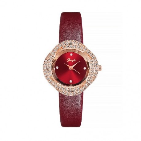 Piros szín - Alkalmi divat, friss pu öv szirom gyémánt női diák kvarc óra temperamentum trend