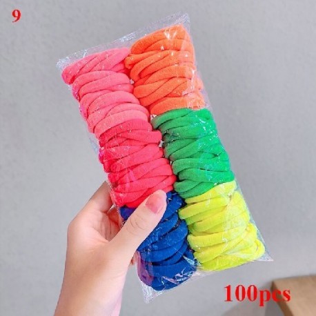 Szín: 9 - 100db/50db Női Lány Scrunchies Pack Elasztikus Hajpántok 3,5cm Tömör hajkötőkötelek Fejfedő Gumi