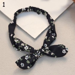 Szín: 1 - Retro női nyúlfülre nyomtatható fejpánt Bowknot elasztikus vashuzal hajpántok Leopárd virágos Scrunchie