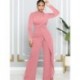 Szín: rózsaszín XXL - Akaily őszi téli fekete Jumpsuit Női Alkalmi Egyrészes Outfitek 2022 Pink O Neck Cross Hosszú