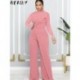 Szín: rózsaszín XXL - Akaily őszi téli fekete Jumpsuit Női Alkalmi Egyrészes Outfitek 2022 Pink O Neck Cross Hosszú