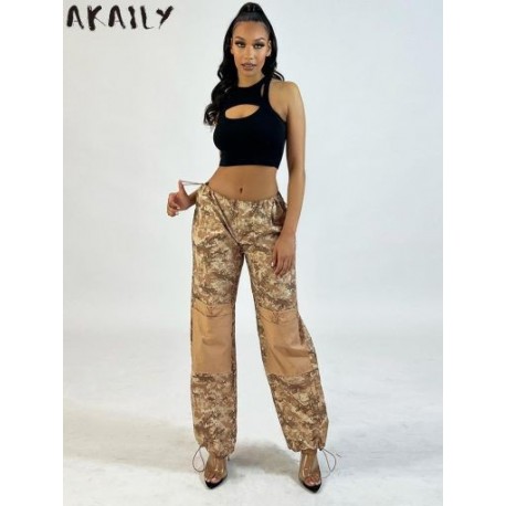 Szín: Khaki M - Akaily Summer Street Style Khaki Magas derekú Cargo Pants For Woemn 2023 Pocket Straight Pants Drawsiring