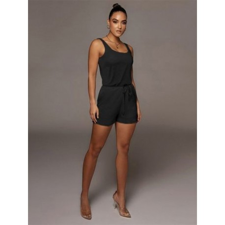 Szín: fekete XXL - Akaily őszi fekete Jumpsuit Női Rövid One Piece Fitness Outfitek 2022 Fehér Ujjatlan Bandage Bodycon