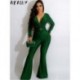 Szín: zöld XL - Akaily Fall Green Flare Jumpsuit Női Elegáns Egyrészes Outfitek 2022 Mély V nyakú, Hosszú ujjú Bodycon