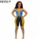 Szín: sárga L - Akaily Streetwear Patchwork Bandage Bodycon Jumpsuit Női Romper Szexi One Piece Outfit Playsuit Női Rövid