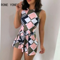 Szín: MULTI XL - Női alkalmi tank, geometrikus mintás ujjatlan húzózsinór, szexi Bodycon nadrág