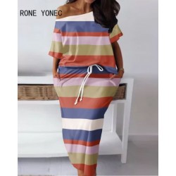 Szín: kék XXL - Nagy méretű női elegáns, sima gallér, mindenre nyomtatott felső és szoknya alsó húzózsinóros