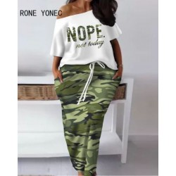 Szín: Army Green XXL - Nagy méretű női elegáns, sima gallér, mindenre nyomtatott felső és szoknya alsó húzózsinóros